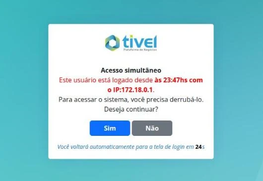 Aviso de acesso simultâneo do mesmo usuário