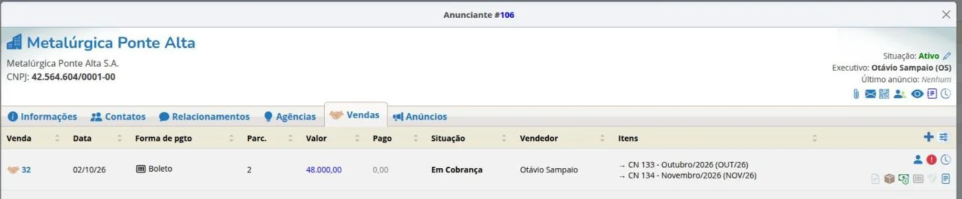 Vendas do anunciante