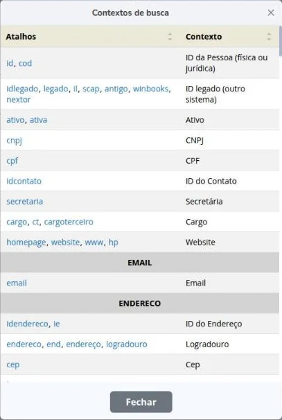 Contextos de busca