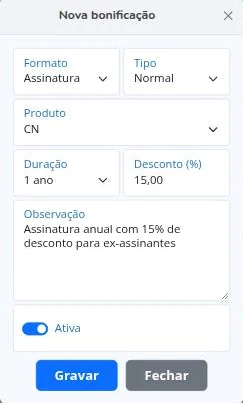 Nova bonificação
