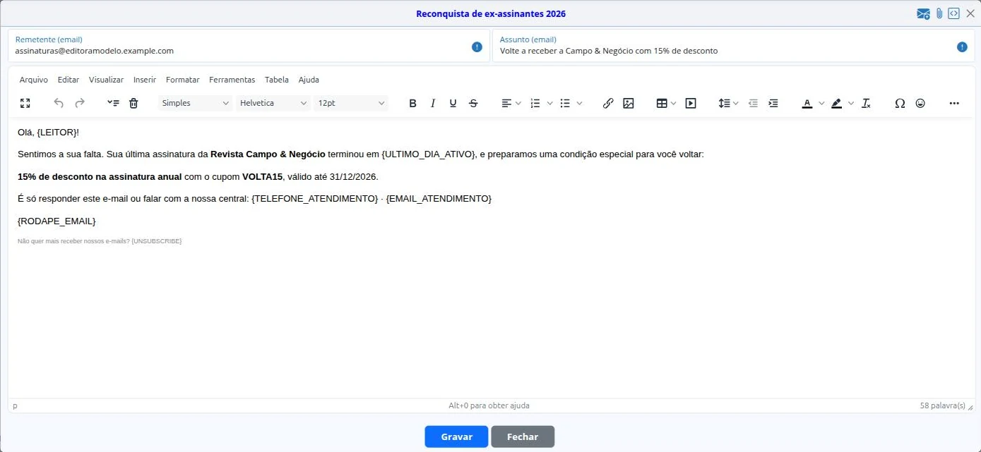E-mail marketing da campanha