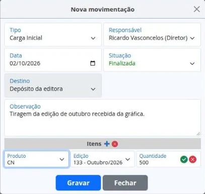 Carga inicial da edição no estoque