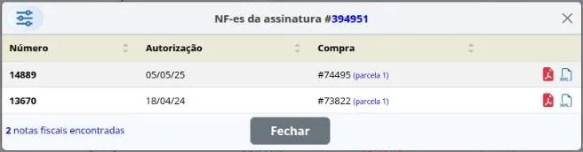 Notas fiscais da assinatura