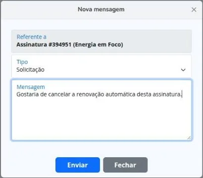 Nova solicitação ligada a uma assinatura