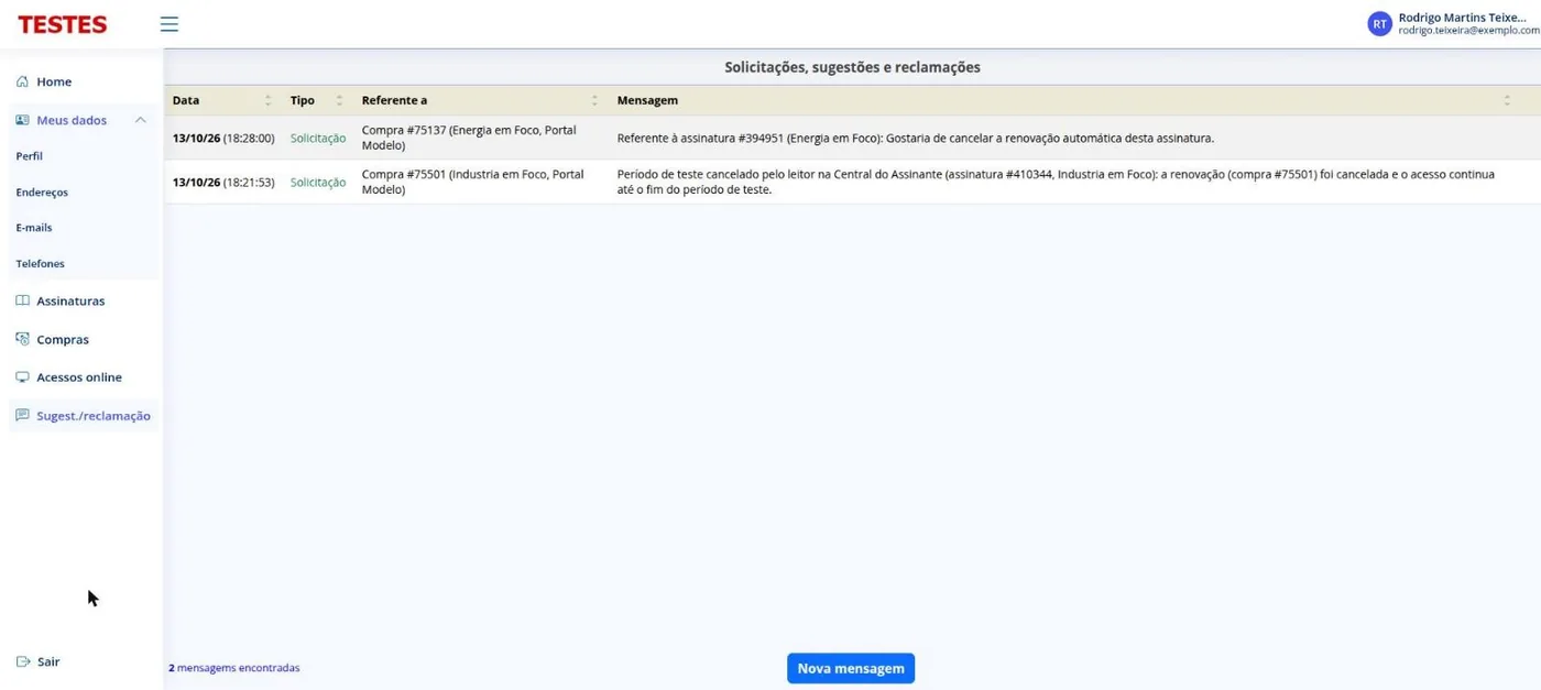 Solicitações, sugestões e reclamações
