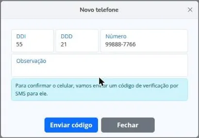 Celular confirmado por SMS