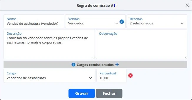 Nova regra de comissão