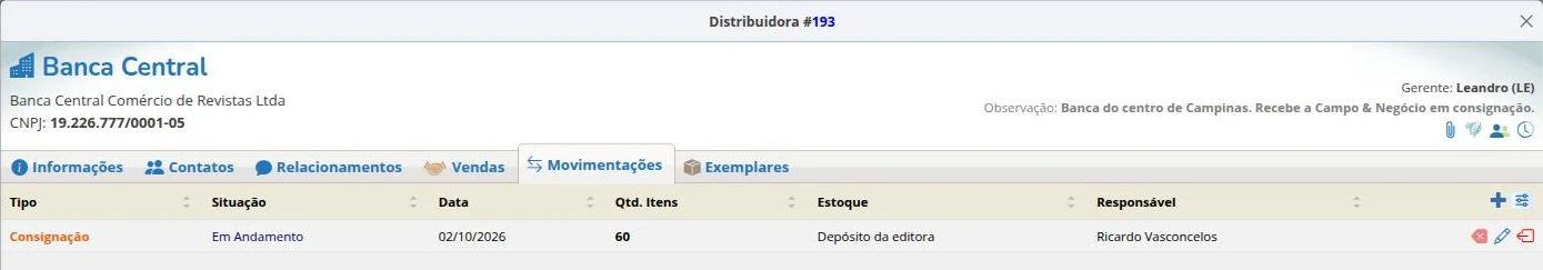 Movimentações da distribuidora