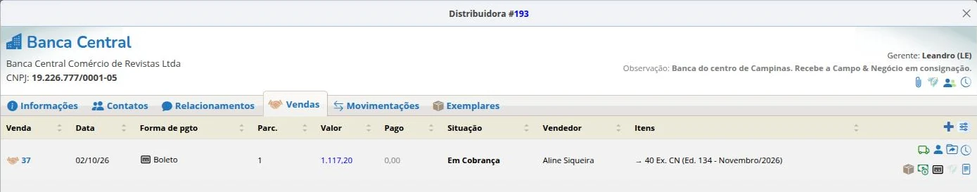 Vendas da distribuidora