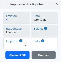 Impressão das etiquetas