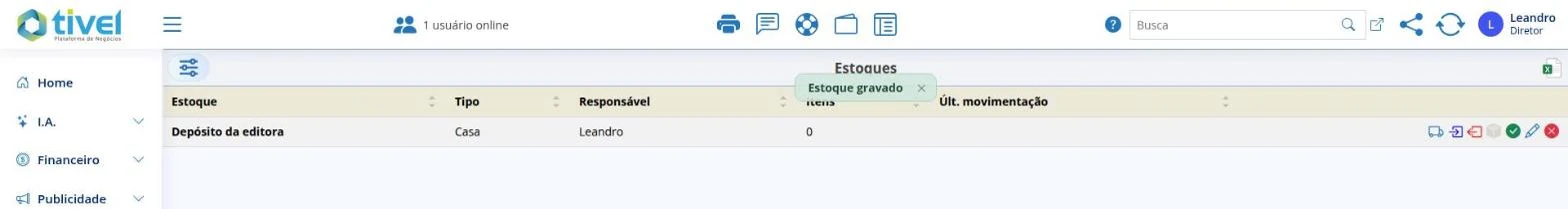 Estoques com a quantidade de itens