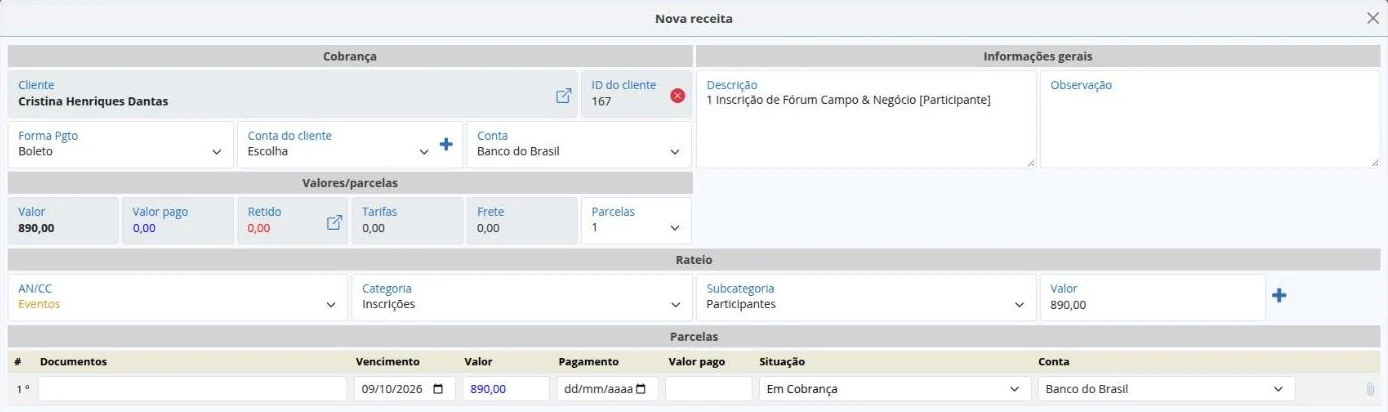Receita gerada a partir da venda