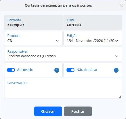 Cortesia de exemplar para os inscritos