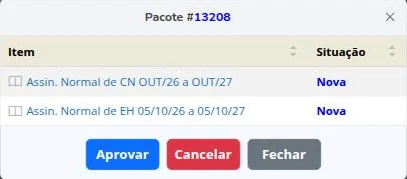 Itens do pacote no cadastro do leitor