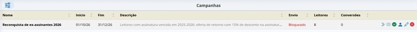 Lista de campanhas