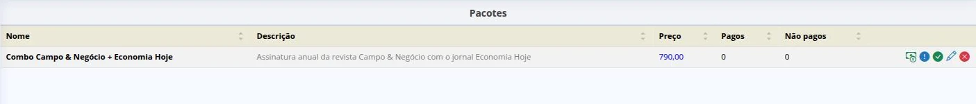 Lista de pacotes