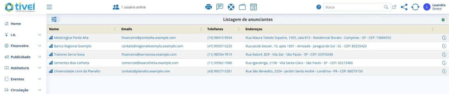 Listagem de anunciantes