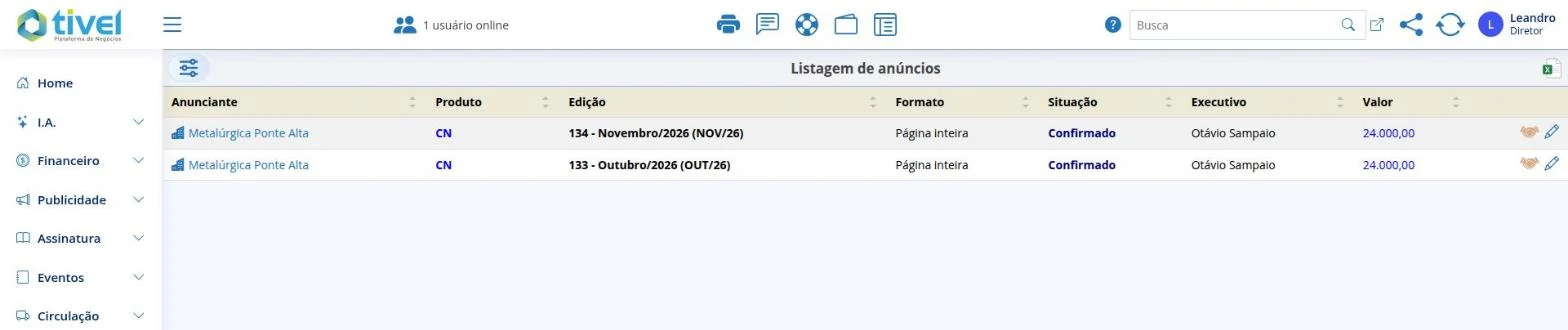 Listagem de anúncios