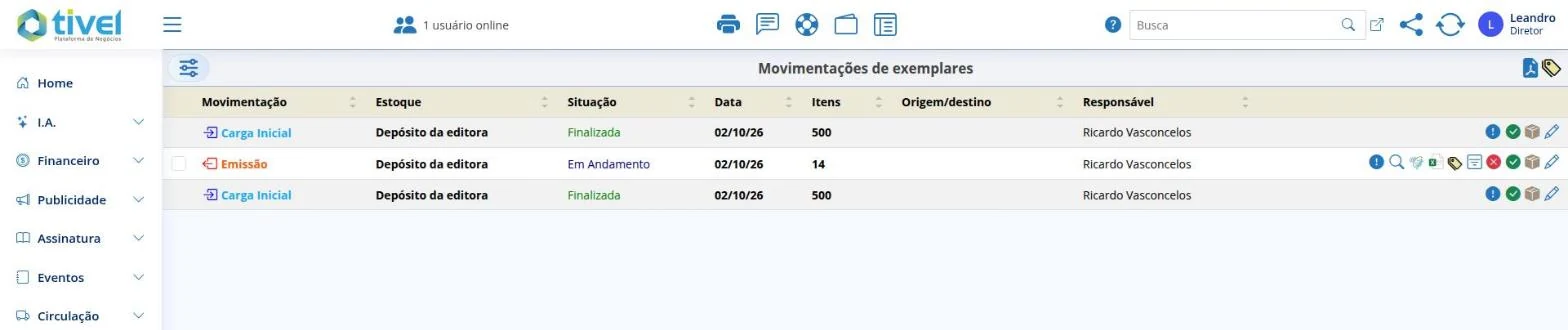 Movimentações de exemplares