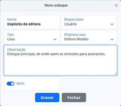 Cadastro de estoque