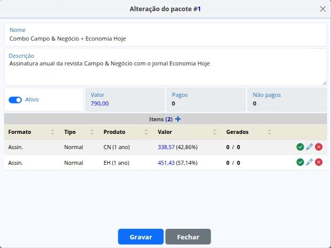 Pacote com dois itens