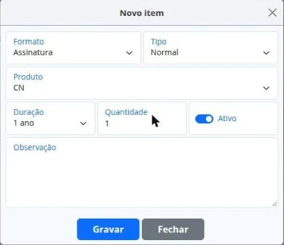 Novo item do pacote