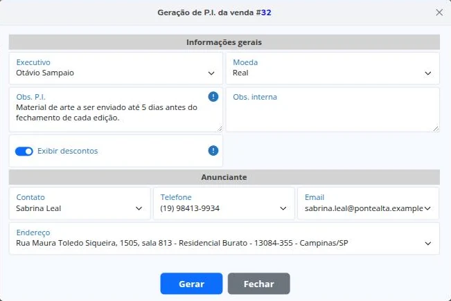 Geração da P.I.