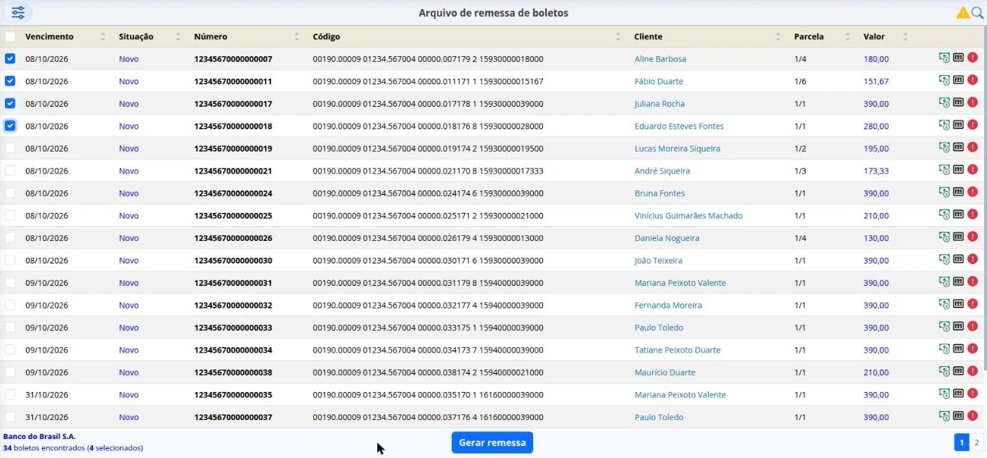 Gerar remessa de registro