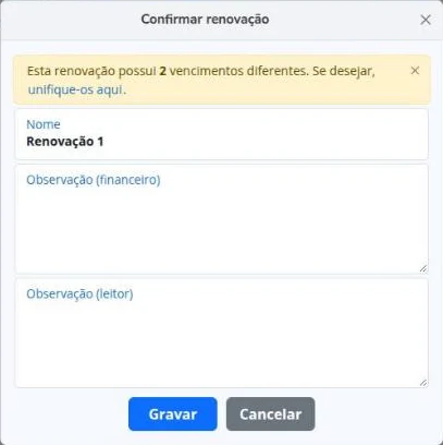 Confirmação da renovação