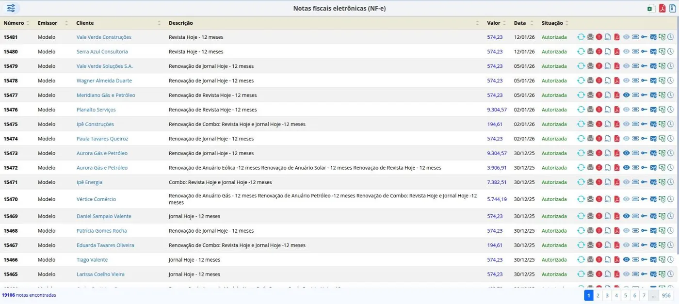 Listagem de Notas