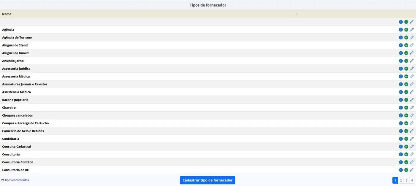 Tipos de Fornecedor